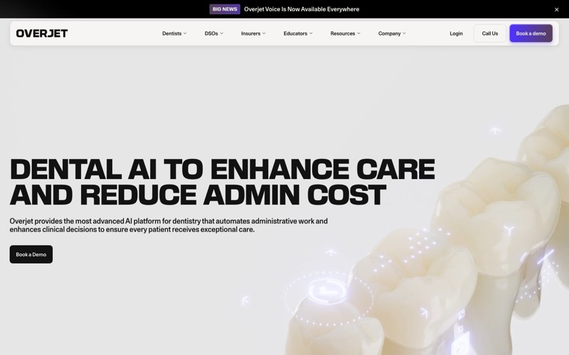 Overjet homepage screenshot - AI dental clinical platform