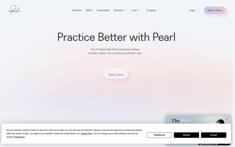 Pearl Second Opinion homepage screenshot - AI dental imaging platform