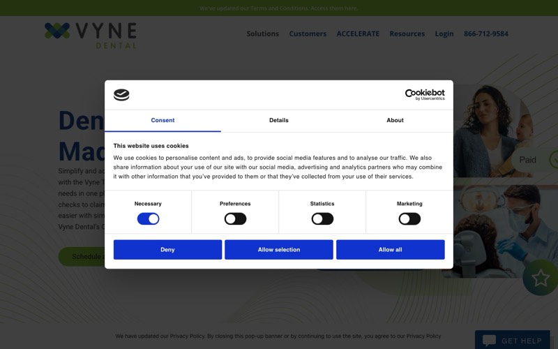 Vyne Trellis homepage screenshot - dental revenue cycle automation platform