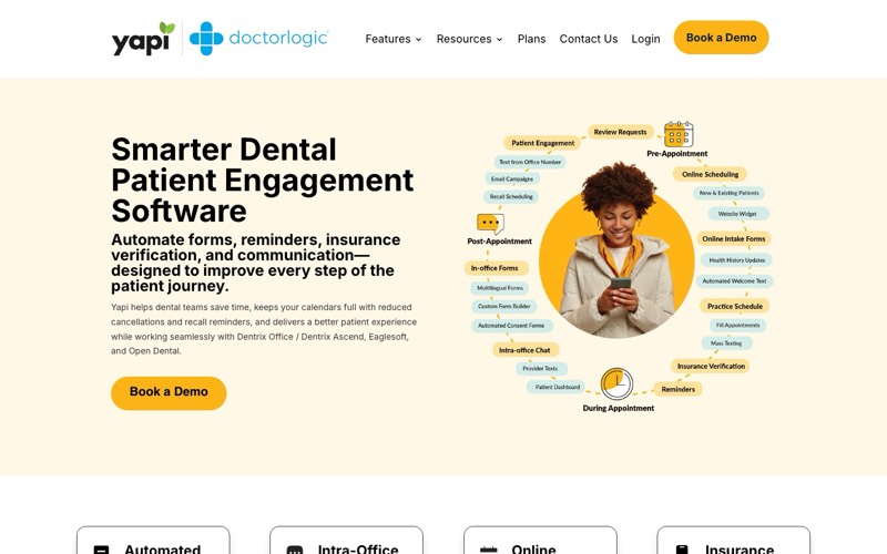 Yapi homepage screenshot - dental patient engagement and front-office automation