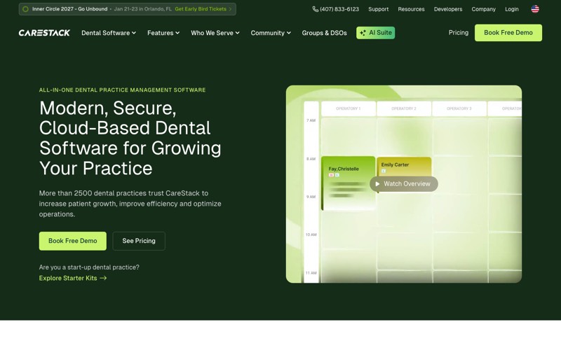 CareStack all-in-one cloud dental software homepage screenshot
