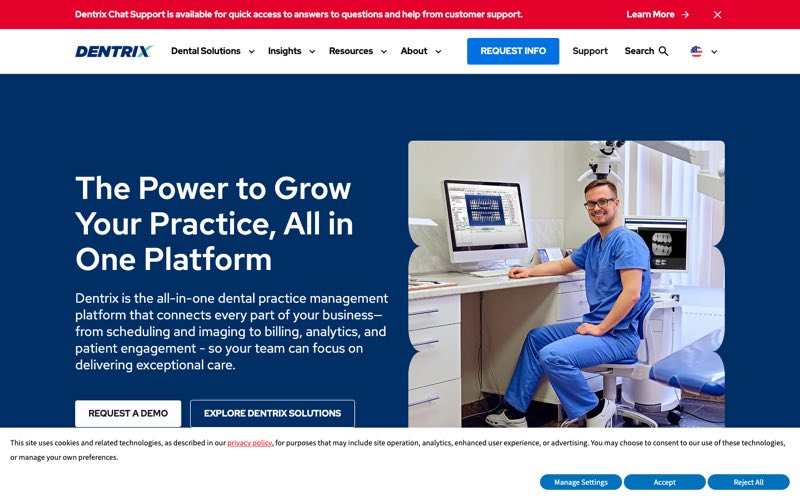 Dentrix dental practice management software homepage screenshot