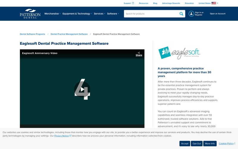 Eaglesoft dental practice management software page screenshot