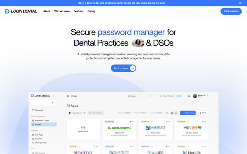 LoginDental credential vault for dental practices homepage screenshot