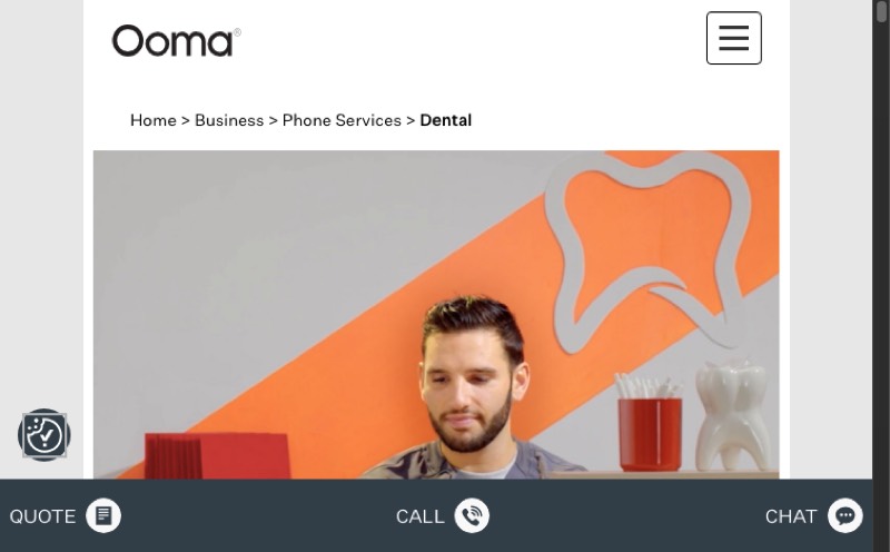 Ooma dental phone system page screenshot showing its small business VoIP offering for dental practices