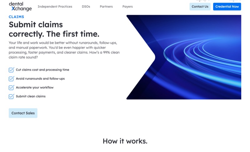 DentalXChange ClaimConnect claims page screenshot - dental clearinghouse