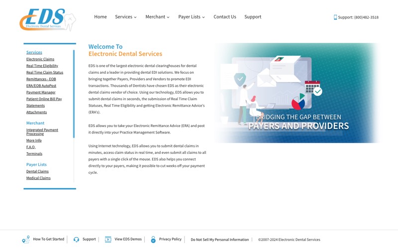 Electronic Dental Services homepage screenshot - dental clearinghouse