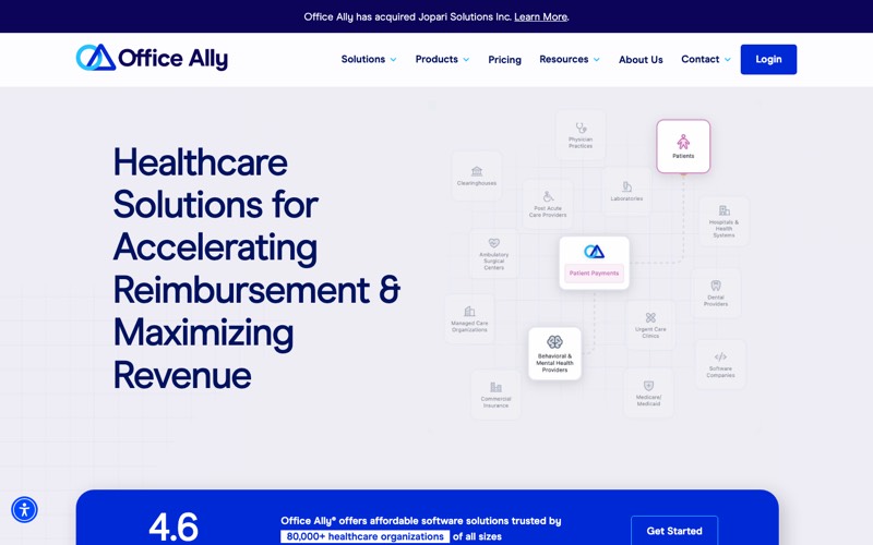 Office Ally homepage screenshot - healthcare clearinghouse