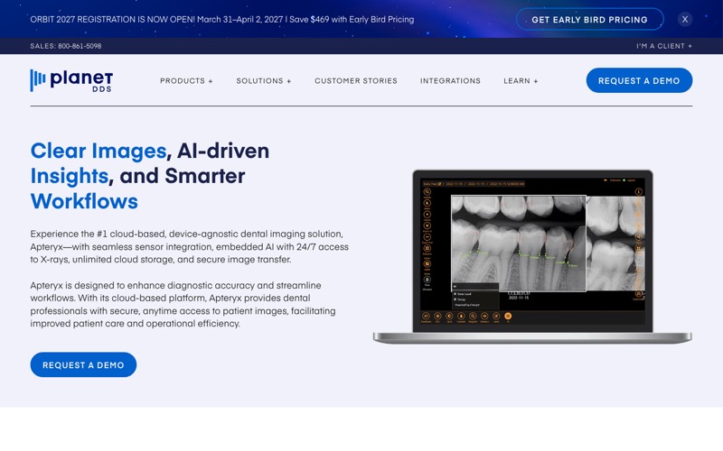 Apteryx XVWeb page on Planet DDS screenshot - cloud dental imaging software