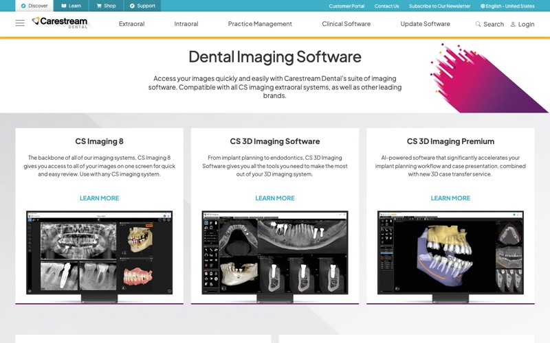 Carestream Dental imaging software page screenshot - CS Imaging 8