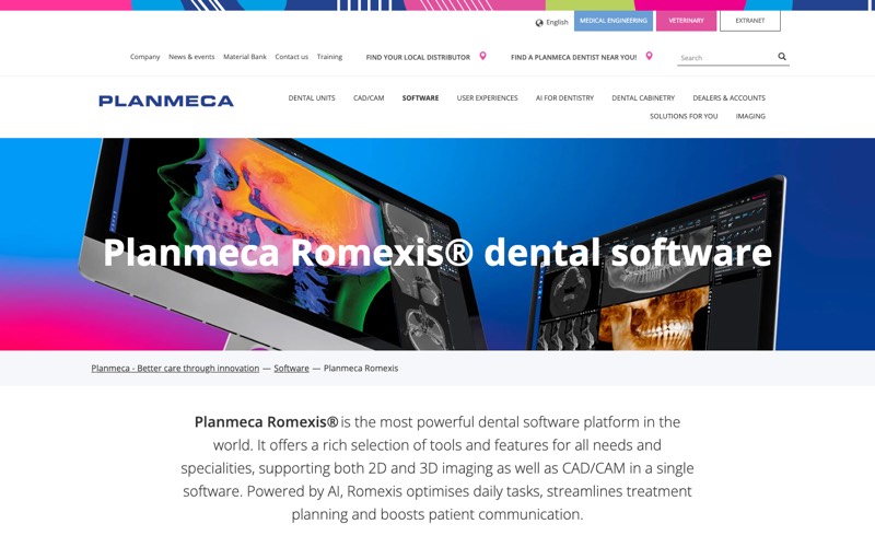 Planmeca Romexis page screenshot - dental imaging software