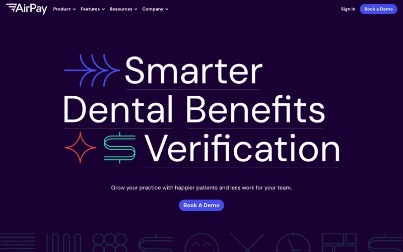 AirPay homepage screenshot - dental insurance verification software