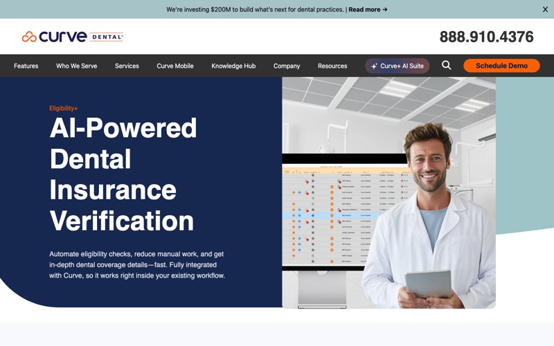 Curve Eligibility+ page screenshot - dental insurance verification software