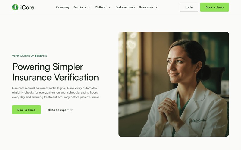 iCoreVerify page screenshot - dental insurance verification software