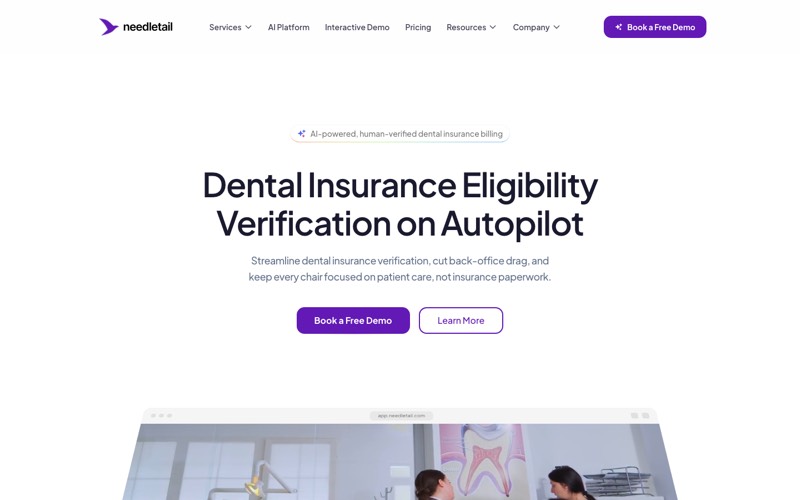 Needletail homepage screenshot - dental insurance verification software